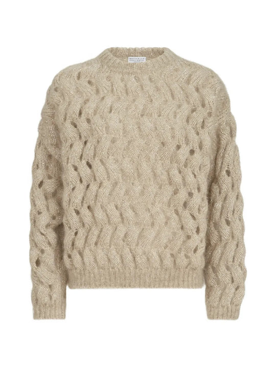 Tan knitwear, front view