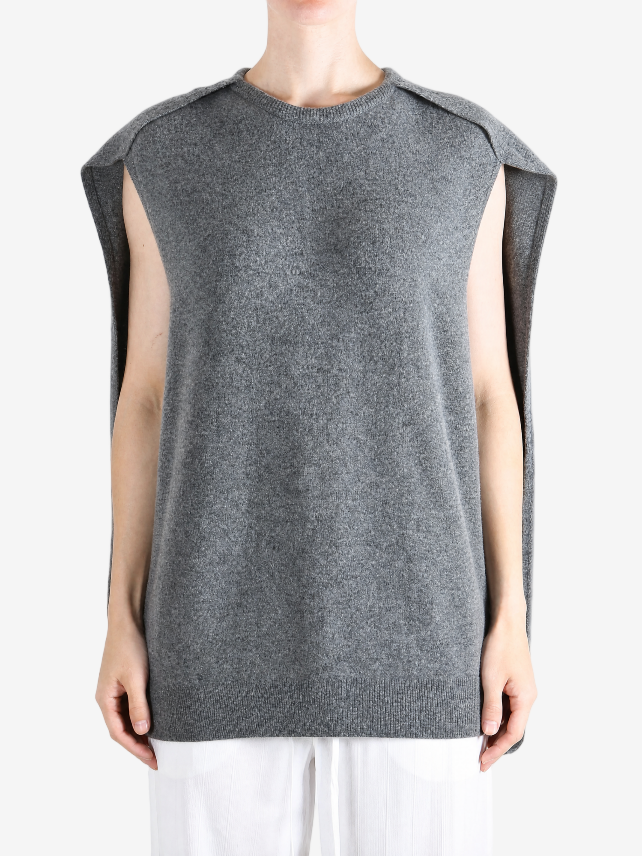 Grey dress worn by a person, showing the dress fit