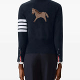 Navy cardigan worn by a person, showing the cardigan's fit