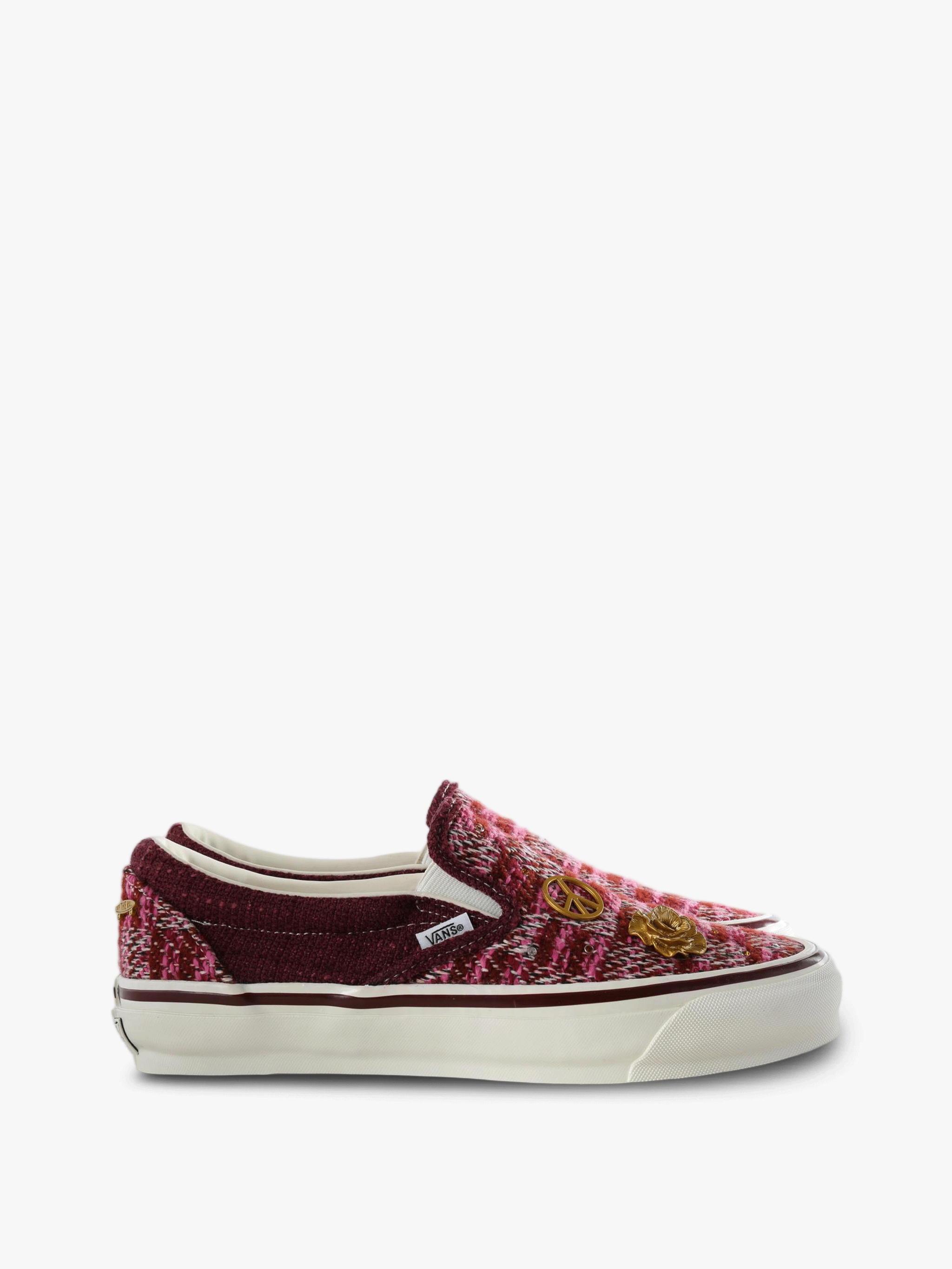 Burgundy shoes, side view