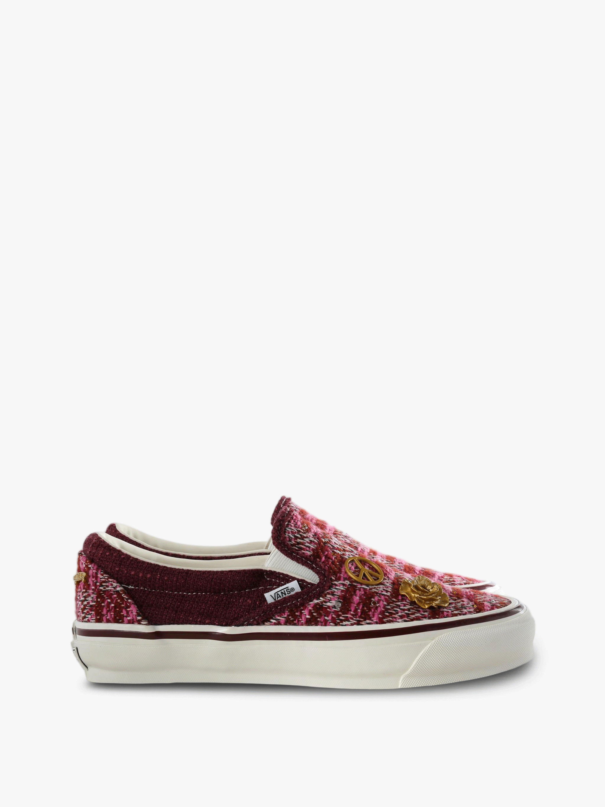 Burgundy shoes, side view