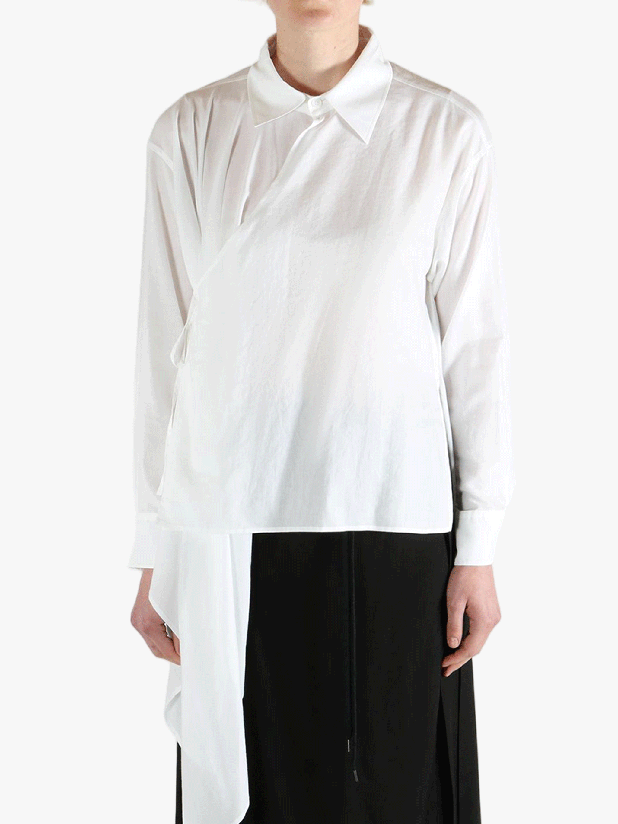 White shirt worn by a person, showing the shirt fit