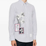 THOM BROWNE - Men Straight Fit L/S BD W/Satin Fill Stitch Flowers With Applique Shirt