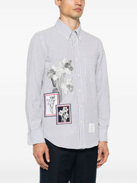 THOM BROWNE - Men Straight Fit L/S BD W/Satin Fill Stitch Flowers With Applique Shirt