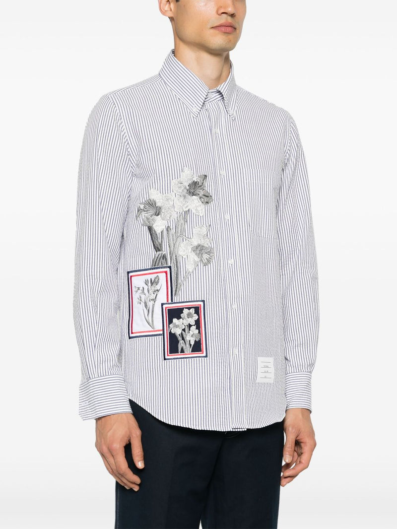 THOM BROWNE - Men Straight Fit L/S BD W/Satin Fill Stitch Flowers With Applique Shirt