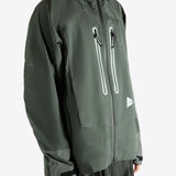 Green coat worn by a person, showing the coat fit