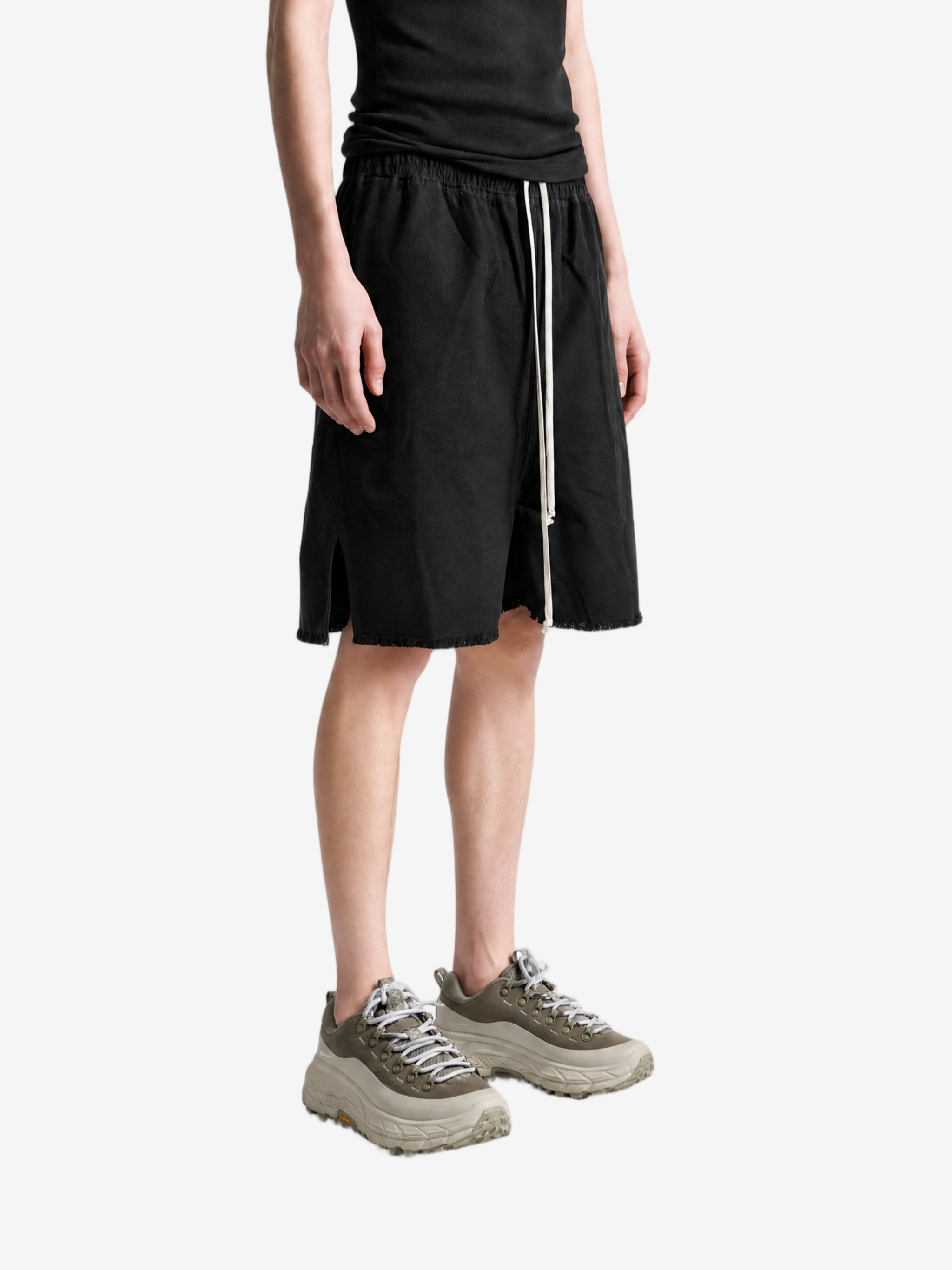 Black shorts, full body view