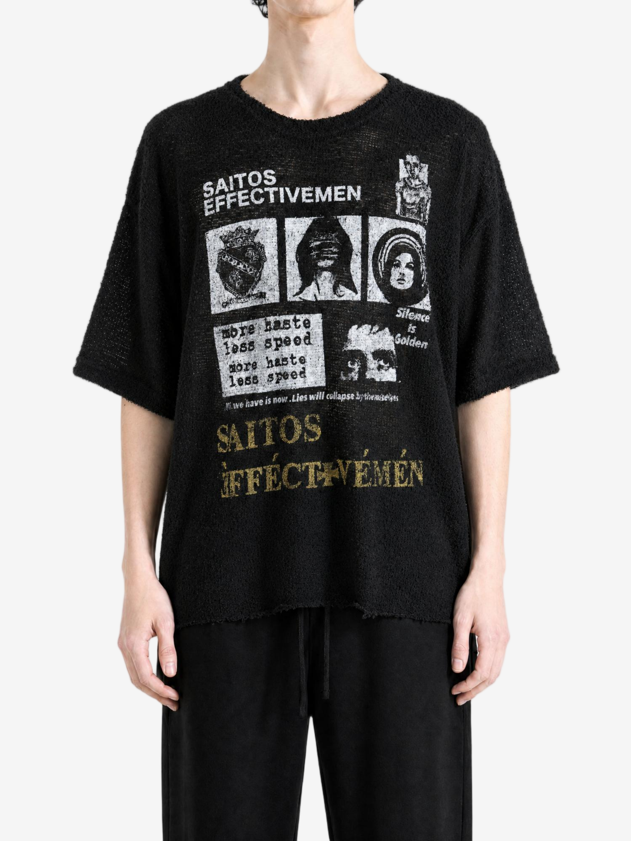 Black t-shirt, full body view