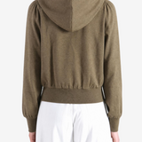 AMOMENTO - Women Shirring Half Zip Up Knit Hoodie