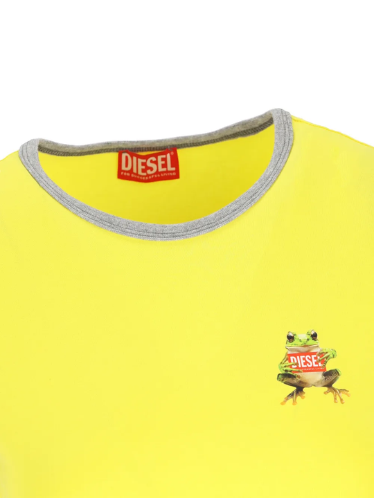 Close up of yellow t-shirts, showing texture of the cotton fabric