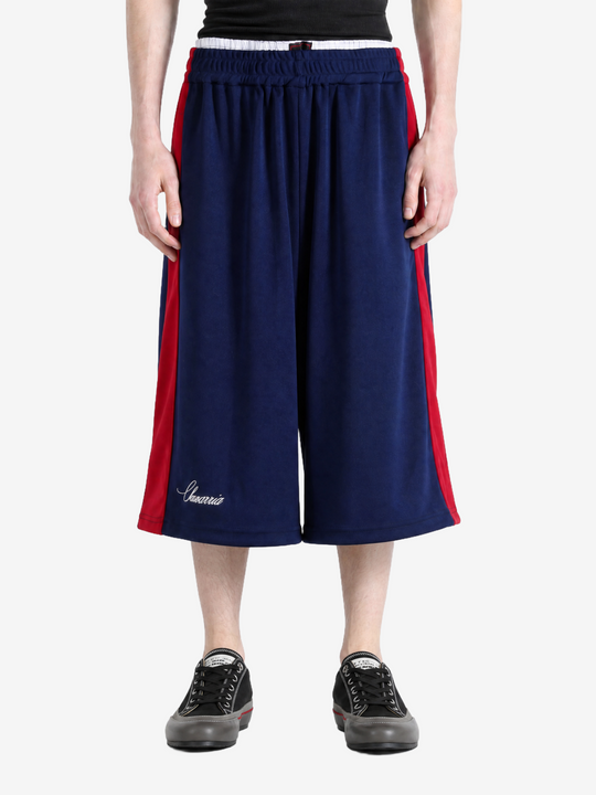 Navy pants, full body view
