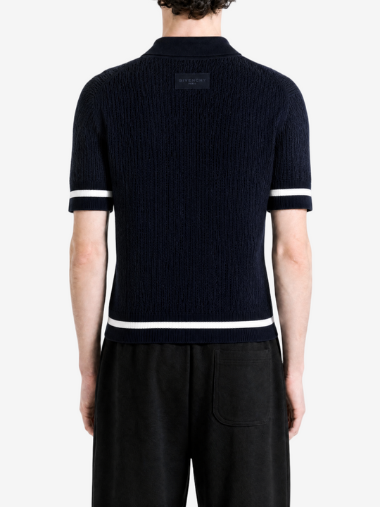 Navy top, full body view