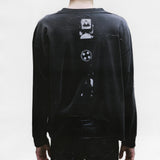 Black t-shirt worn by a person, showing the shirt's fit