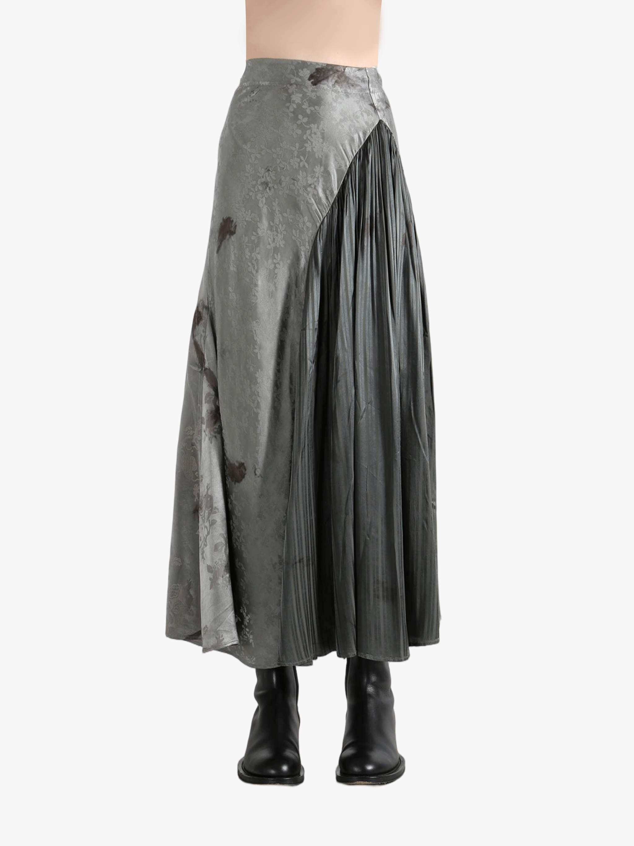 grey skirts worn by a person, showing the skirts  fit