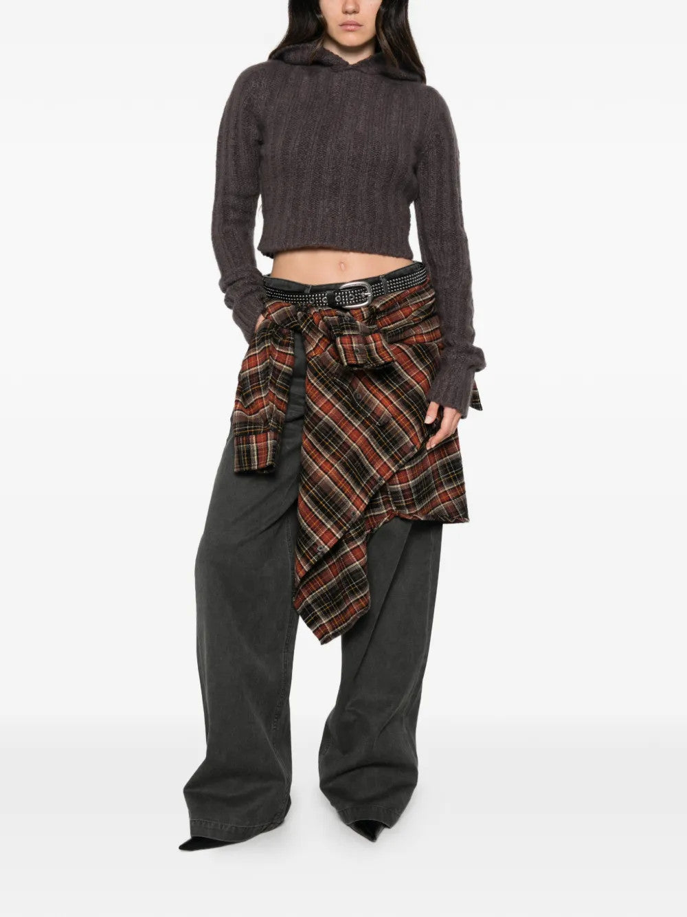 Brown knitwear, full body view