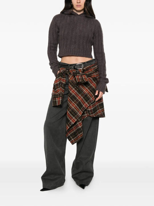 Brown knitwear, full body view