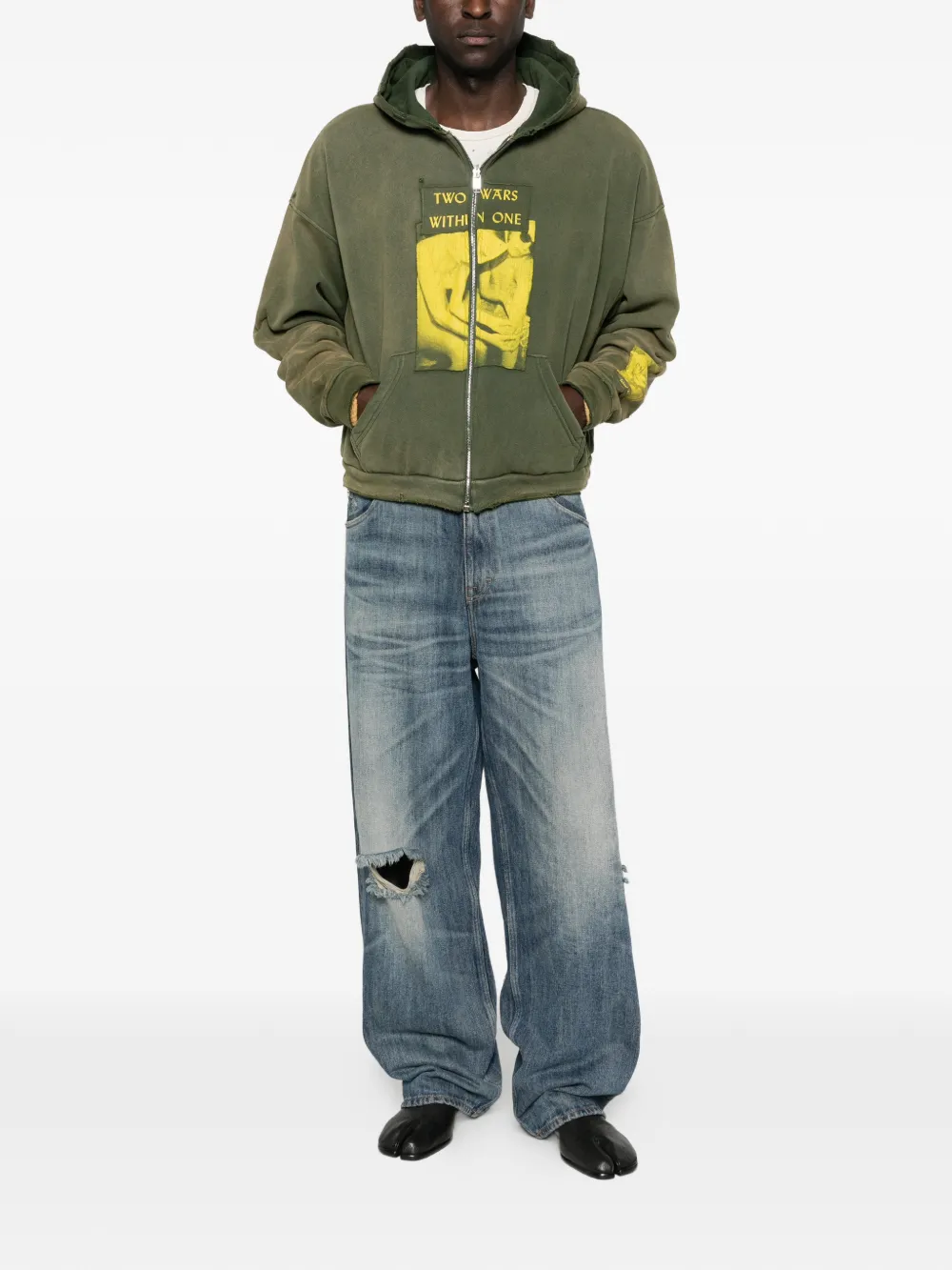 Green sweats-hoodies, full body view