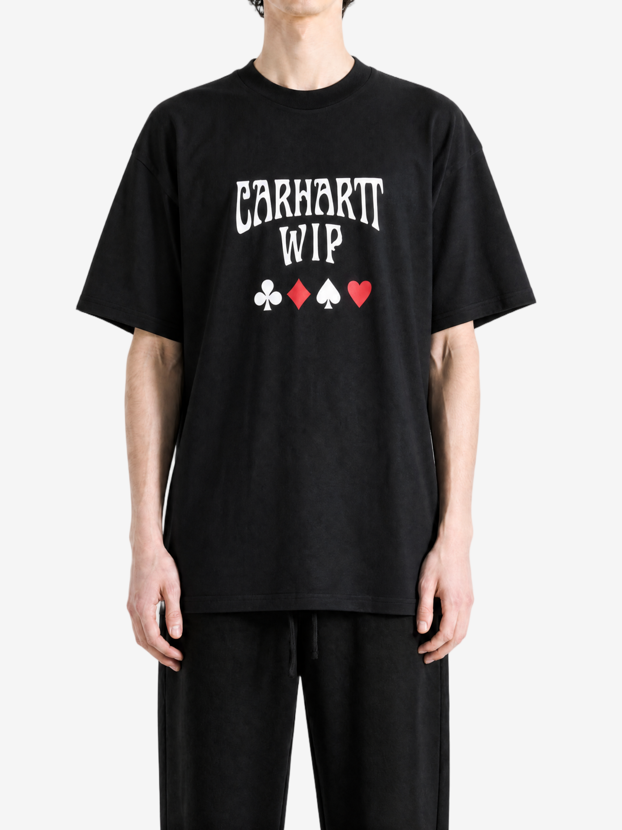 Black t-shirt, full body view