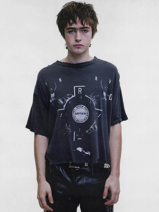 Black t-shirt, full body view