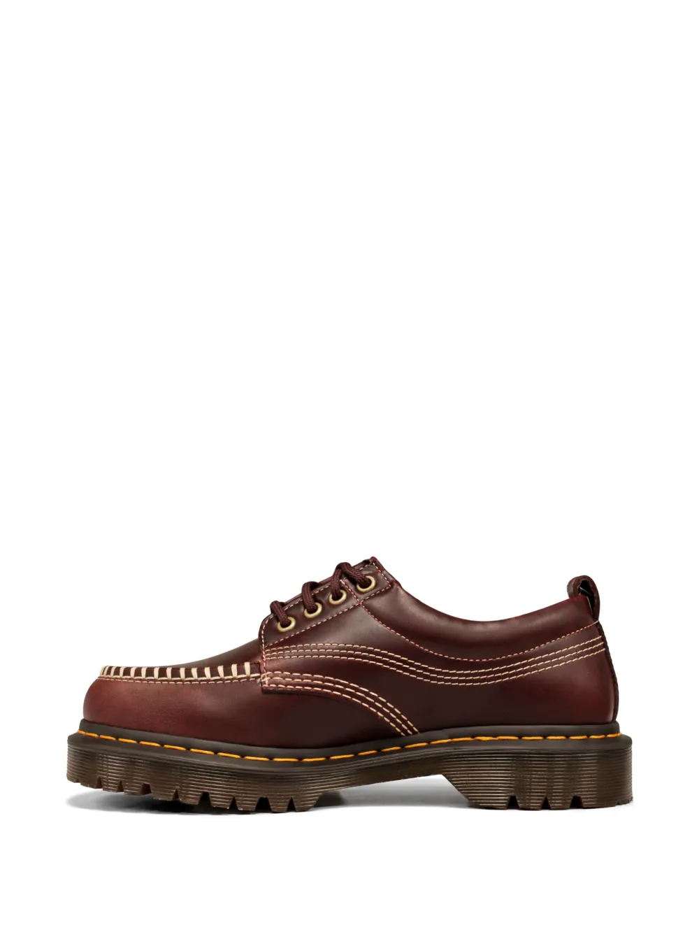 Burgundy shoes, side view