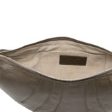 Close up of green bag,showing texture of the calf leather fabric