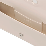 Close up of white bags,showing texture of the leather fabric.