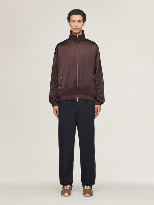 Navy pants, full body view