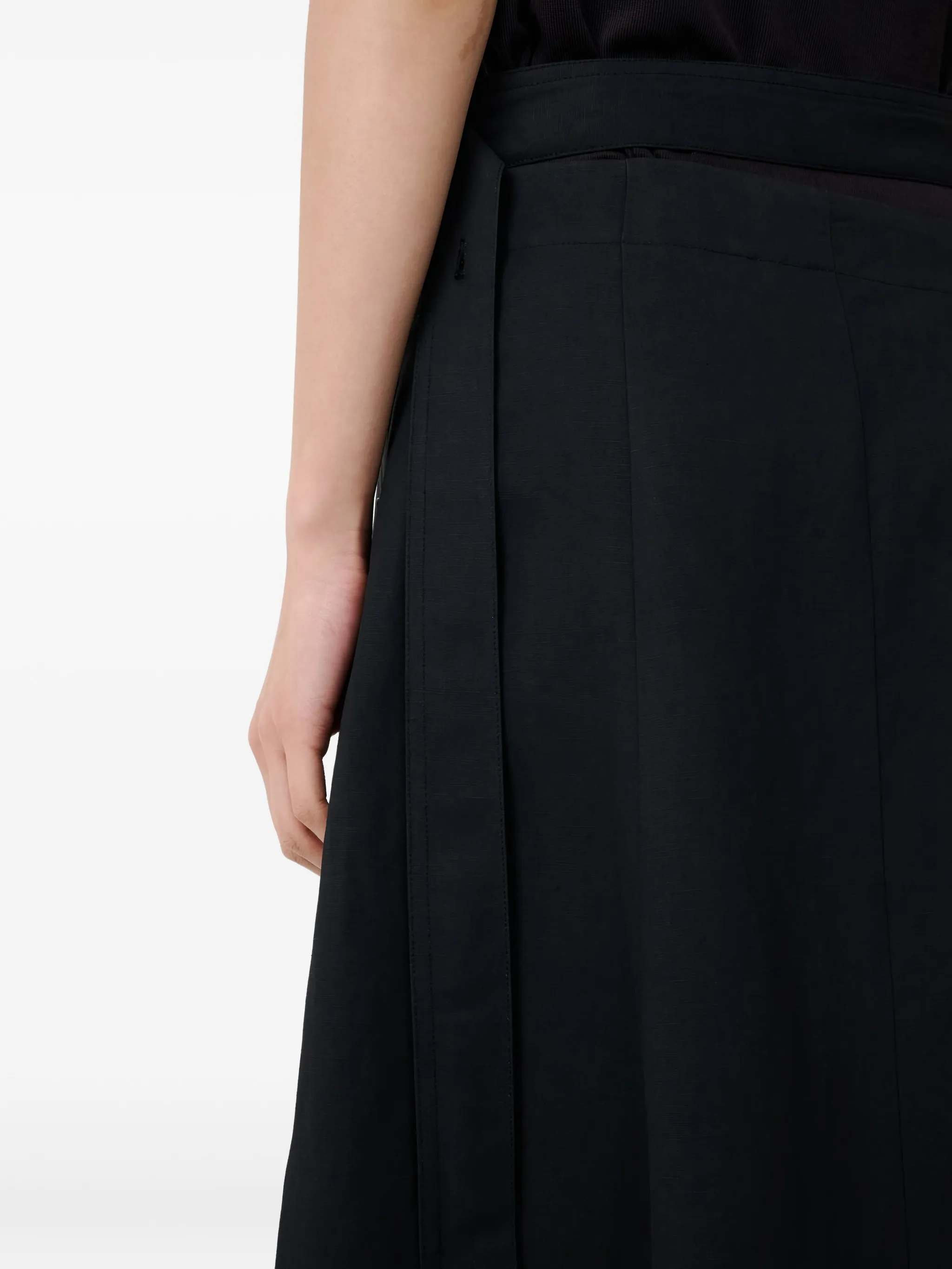 Close up of black skirt, showing texture of the Linen fabric