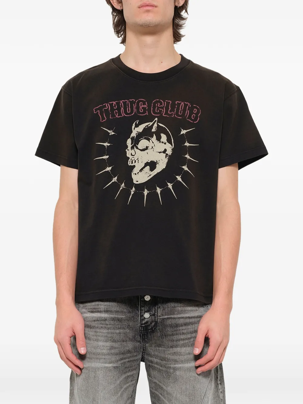 Black t-shirt, full body view