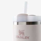 Close up of pink tumbler, showing texture of the stainless steel fabric