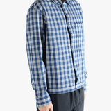 Blue shirt worn by a person, showing the shirt's fit