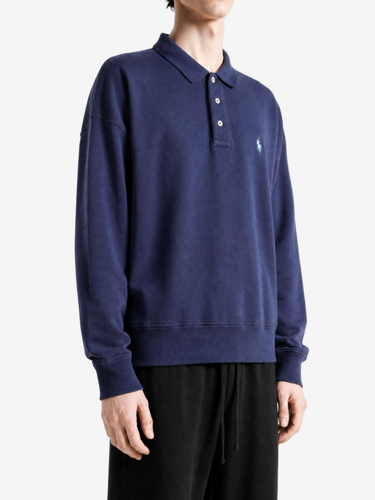 Navy top, full body view