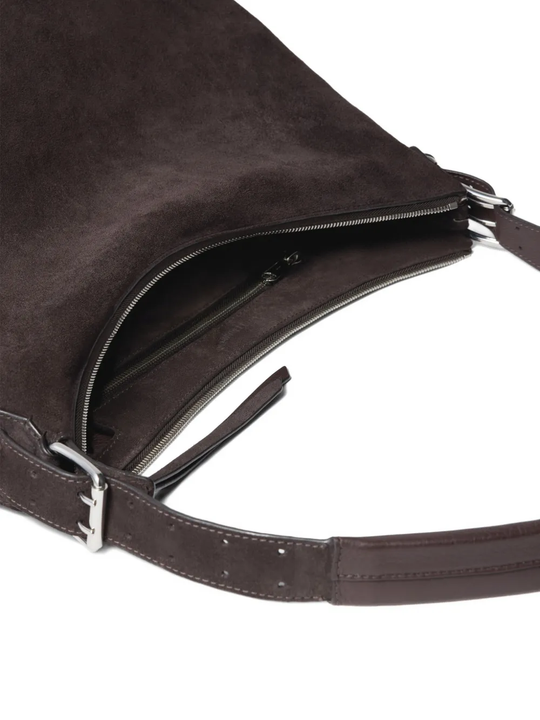 Close up of brown bag, showing texture of the Calfskin fabric