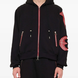 Black hoodie, full body view