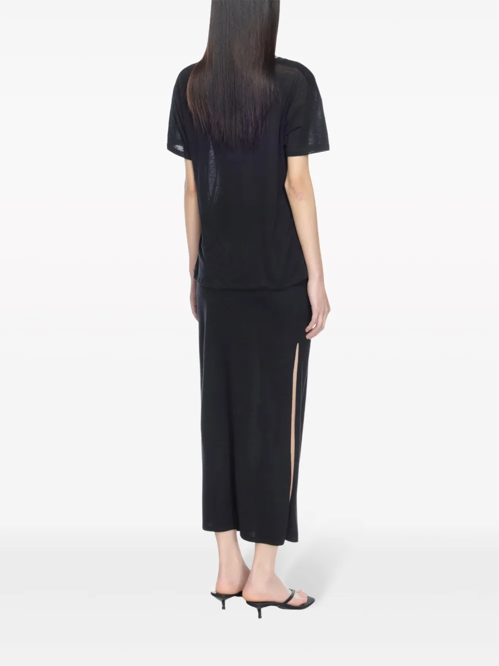 Black t-shirts, full body view