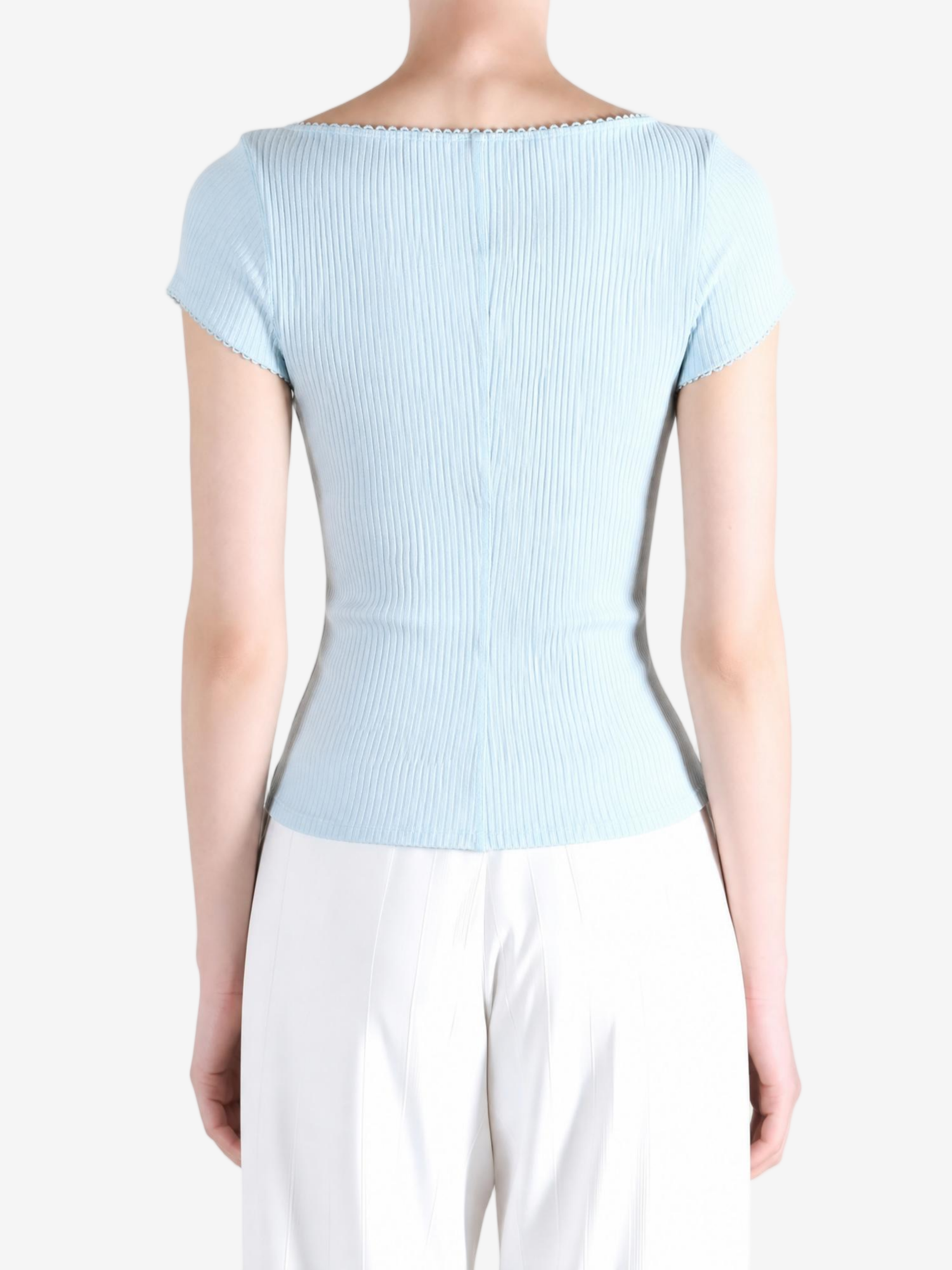 Blue knitwear, front view