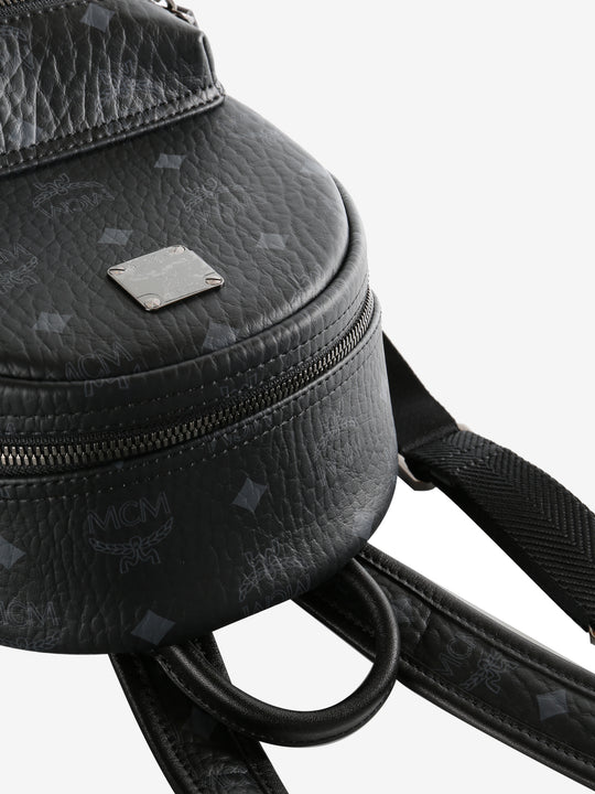 Close up of black backpack,showing texture of the faux nappa fabric