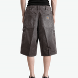 Grey shorts, full body view