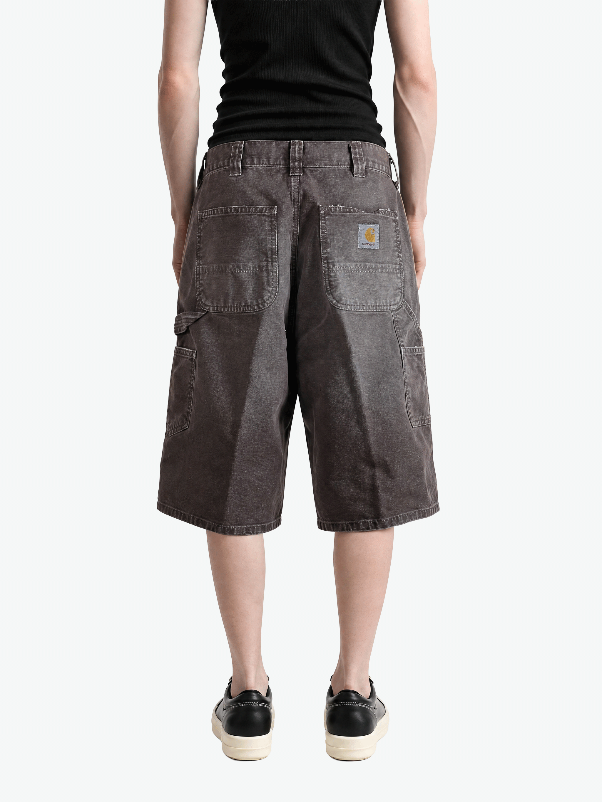 Grey shorts, full body view