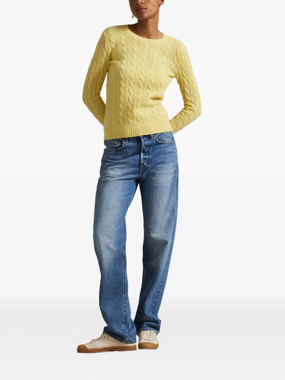 Yellow pullover,full body view