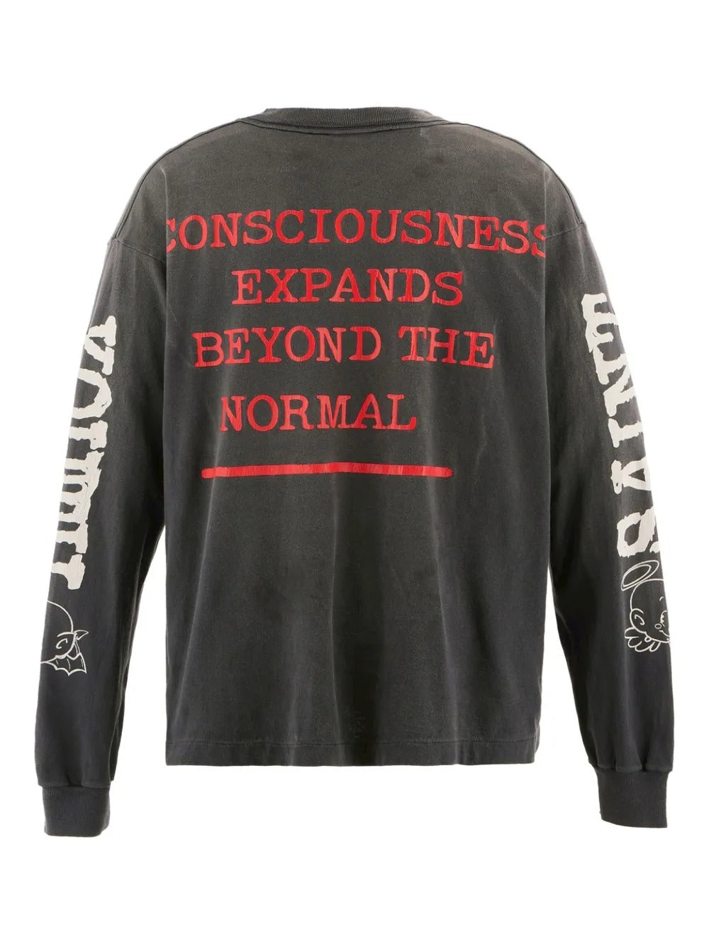 Black t-shirt, back view showing graphic print