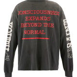 Black t-shirt, back view showing graphic print