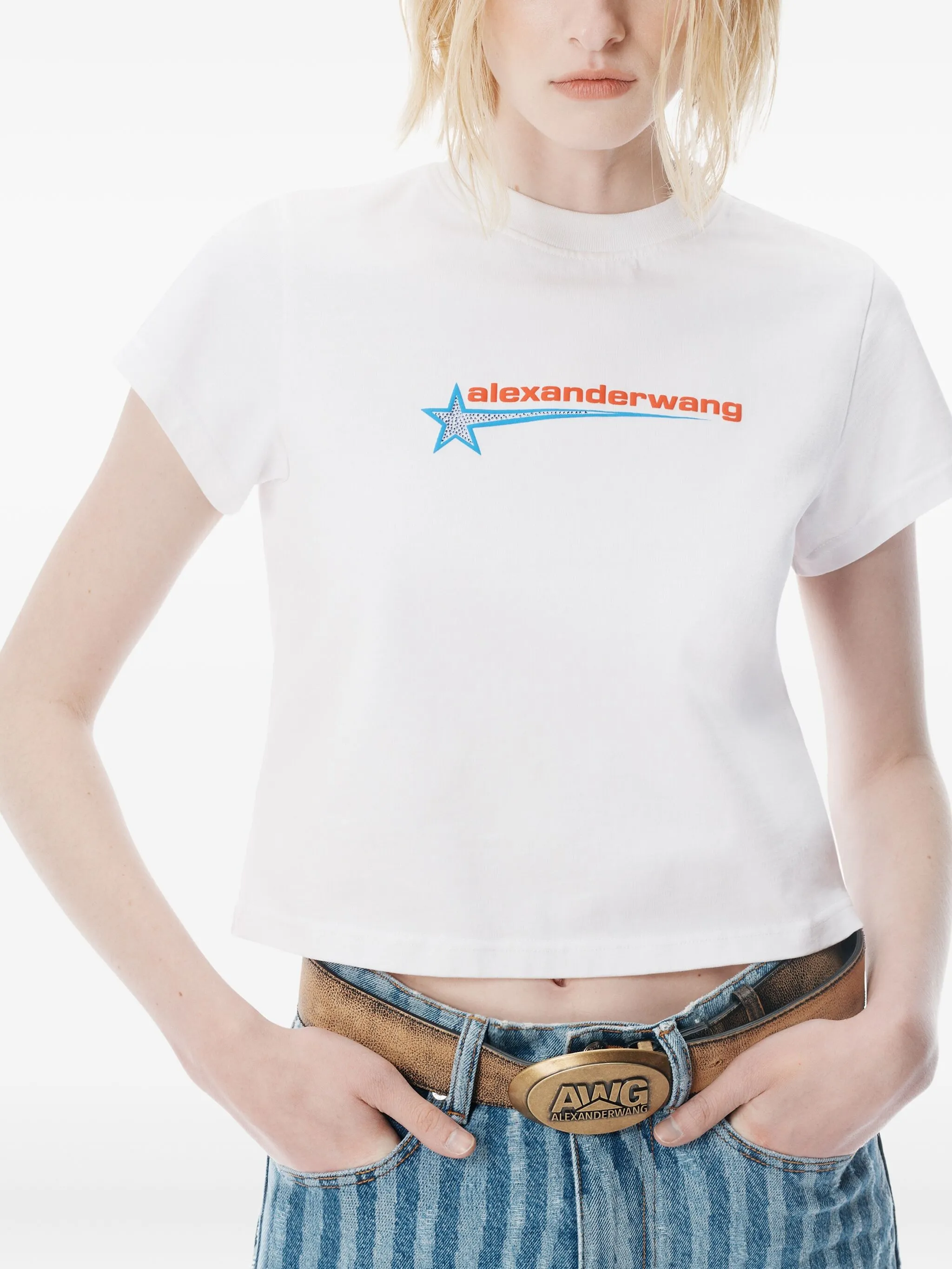 White shirt  worn by a person, showing the shirt's fit