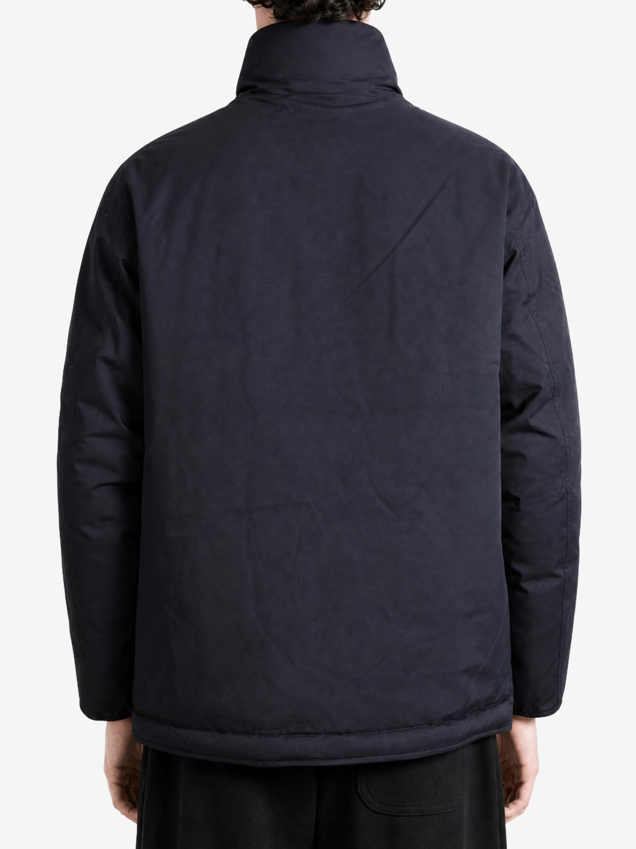 Navy jacket, full body view