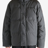 Grey jacket worn by a person, showing the jacket's fit