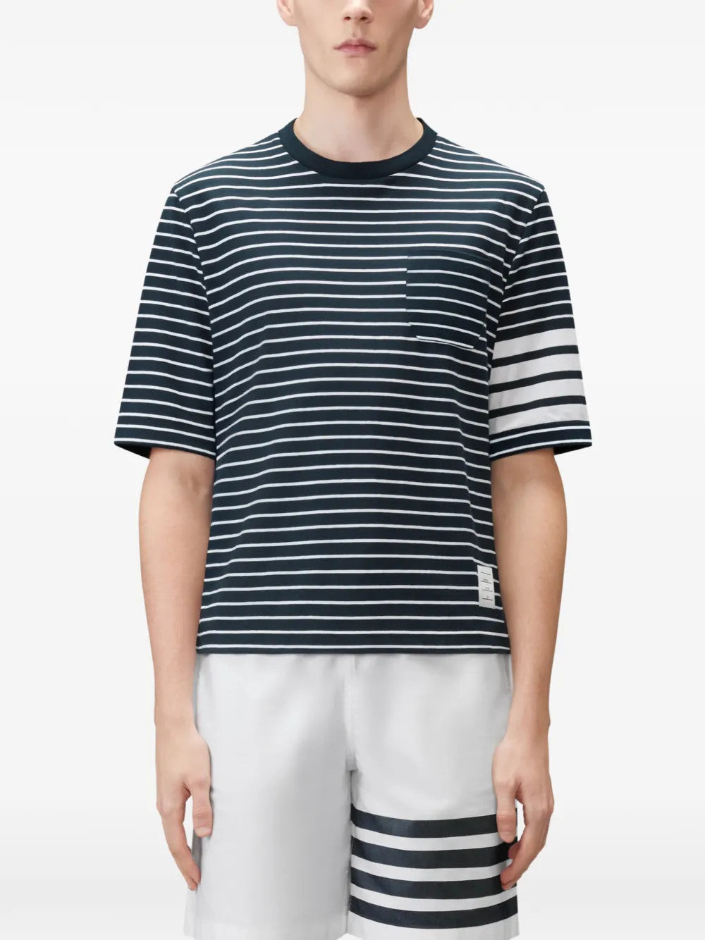 Navy t-shirt, full body view