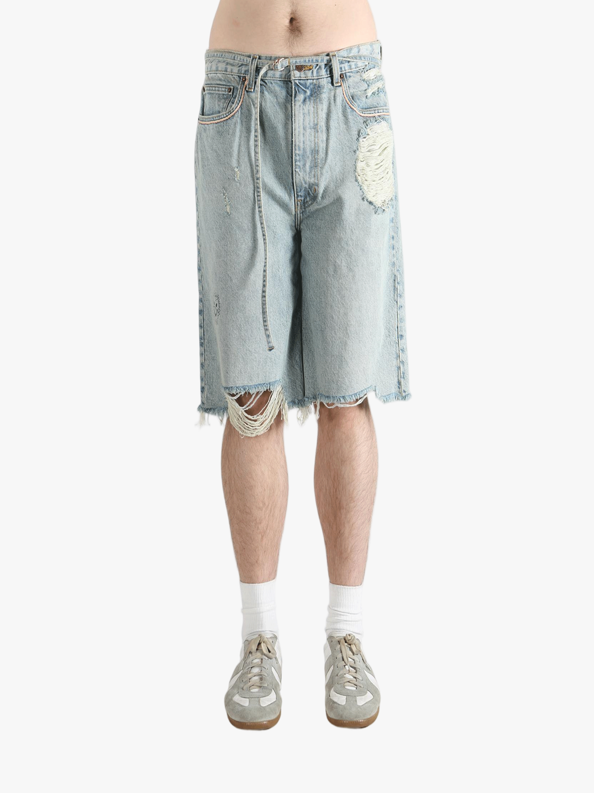 Blue shorts, front view