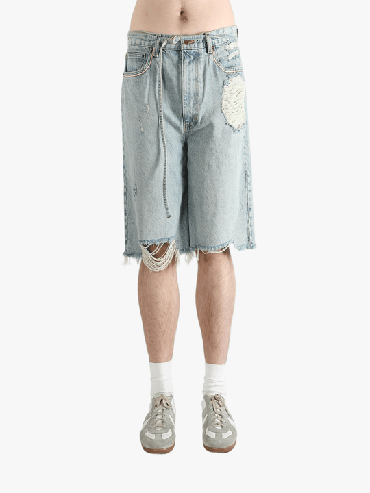 Blue shorts, front view