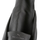 Close up of the grey bag, showing texture of the fabric