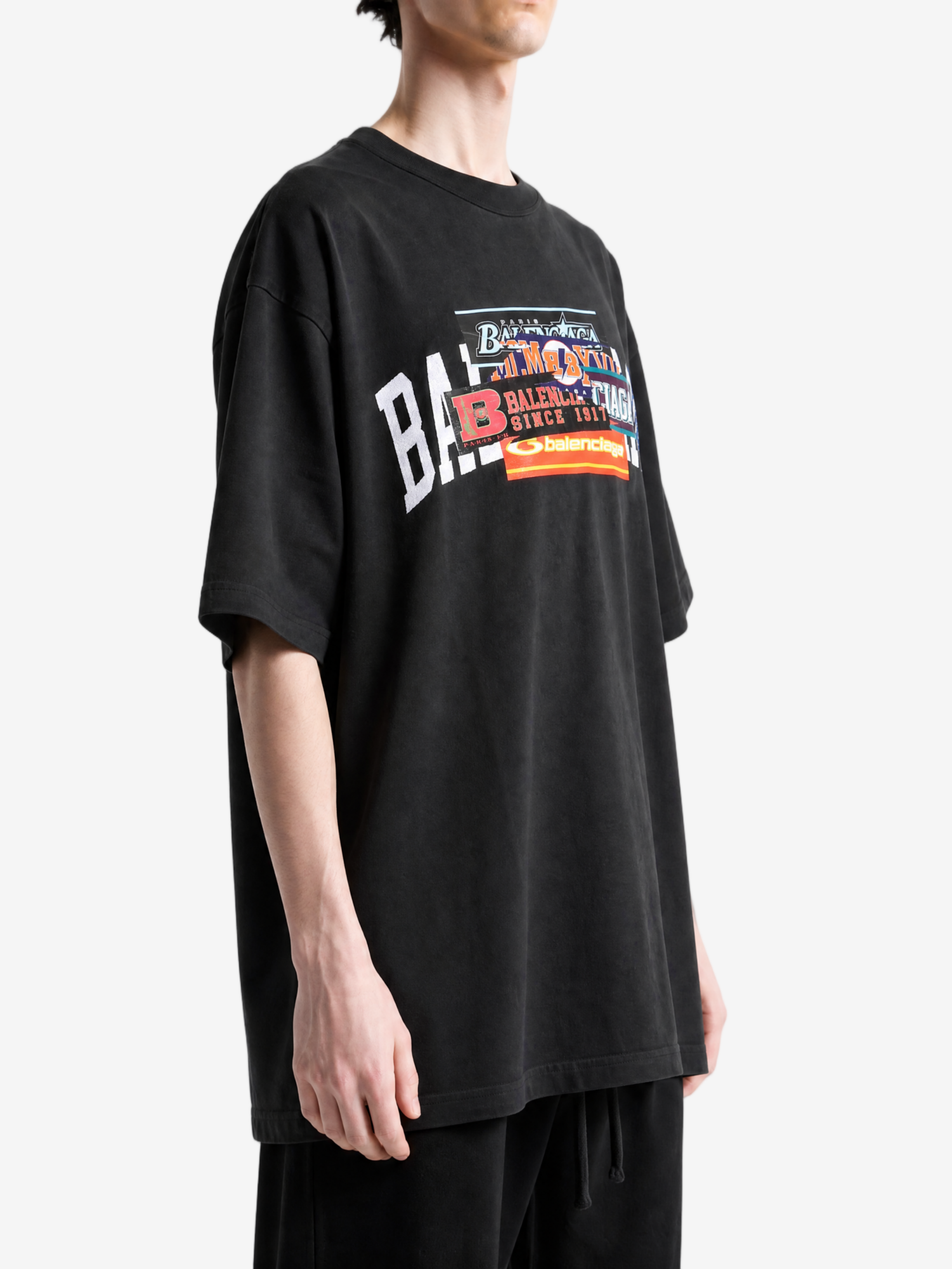 Black t-shirt, full body view